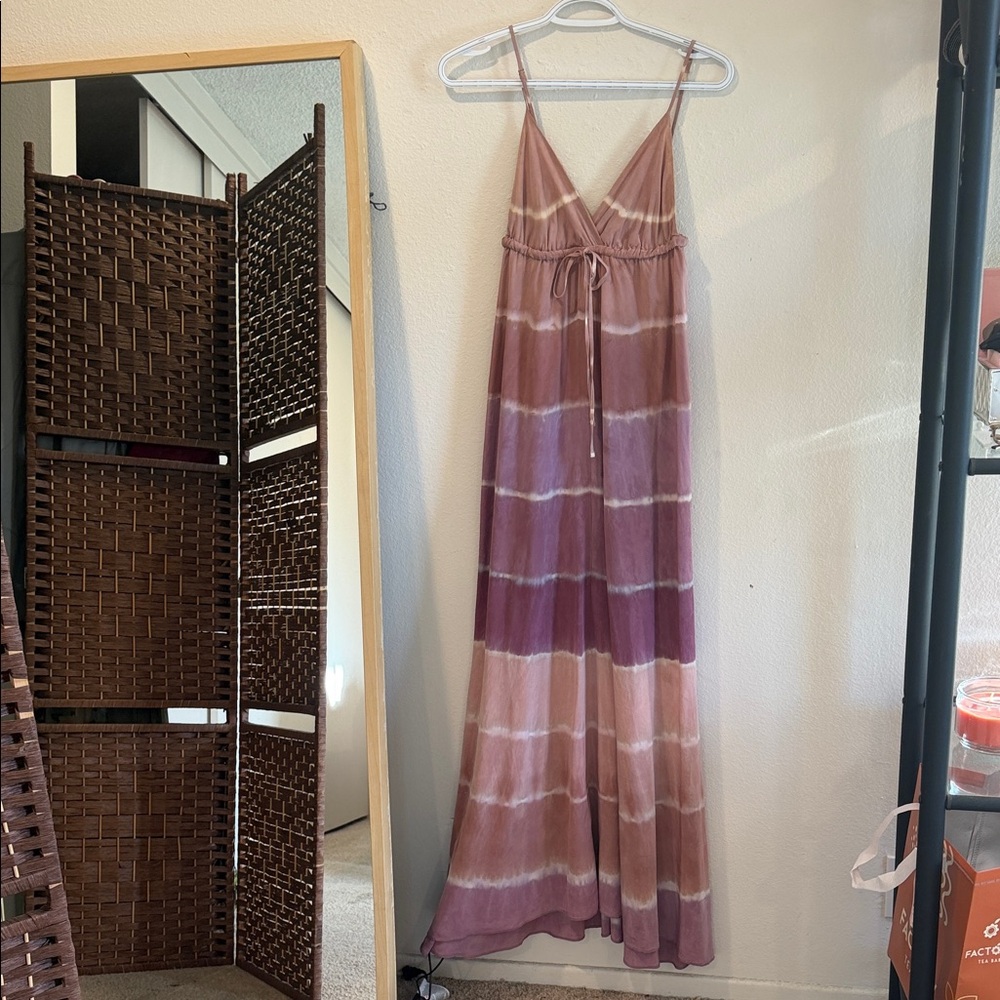Gypsy 05 Mauve and Purple Striped Maxi Dress 💯 Silk